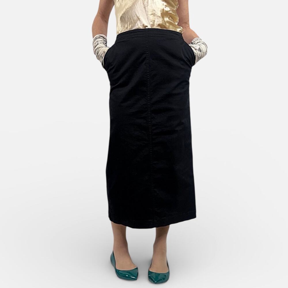 David Brooks Black Cotton Pocket Midi Pencil Skirt 90s Minimalist Sz 4